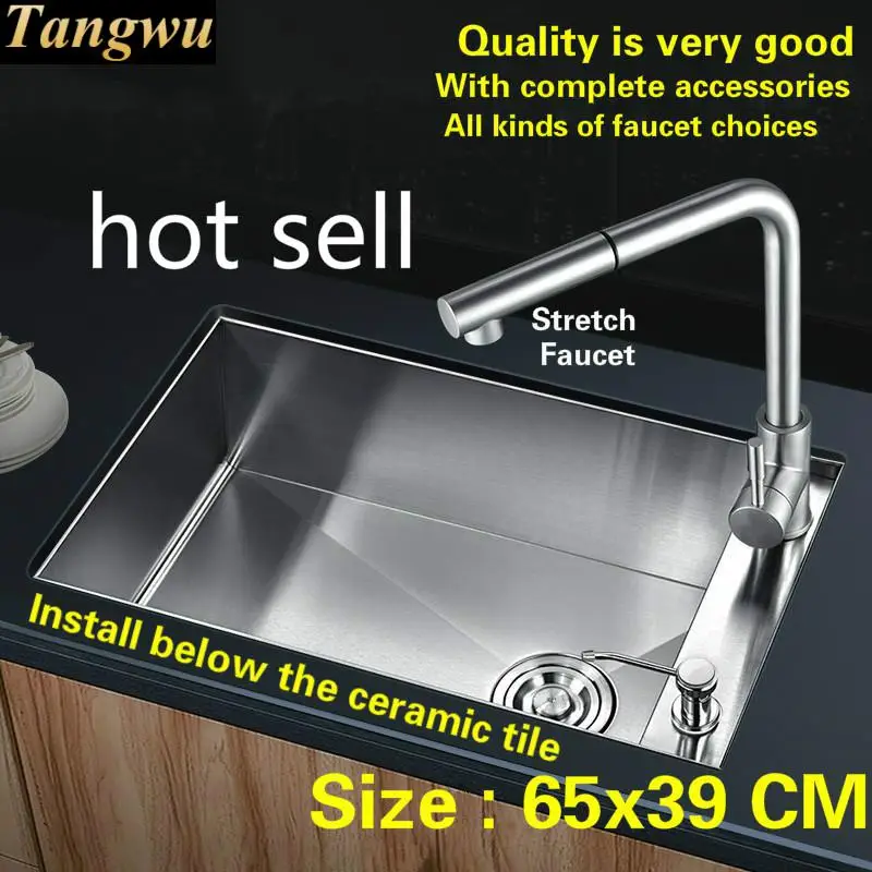 

Free shipping Luxury mini kitchen manual sink single trough wash the dishes 304 food-grade stainless steel hot sell 650x390 MM