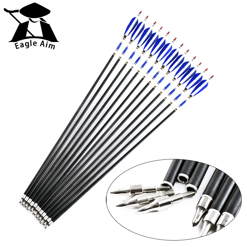 

Hot 12pcs 31.5inch ID6.2mm spine 500 Crossbow Arrows Hunting Hybrid Carbon Arrows Arrow shaft with sticker 5’ Turkey Feather