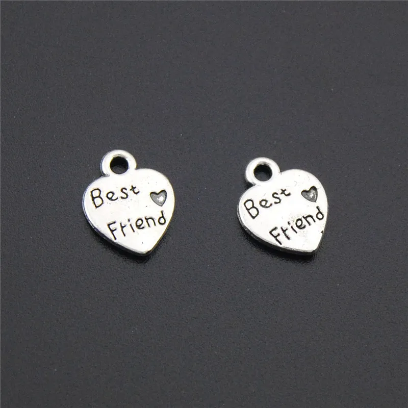 100PCS Tibetan Silver Color Heart Best Friend Charms Pendants For Jewelry Making Handmade Craft A972