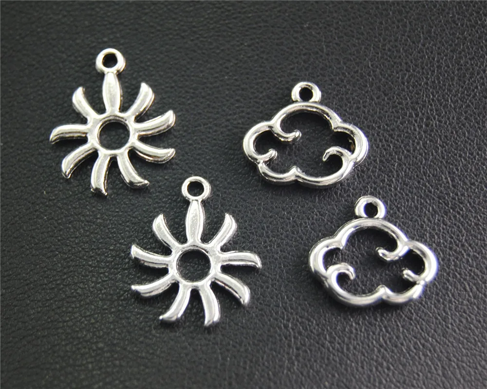 50pcs  Silver Color Sun And Cloud Charm Handmade Pendants Jewelry Findings  A2050/A2051