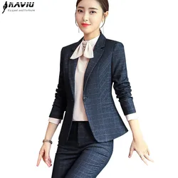 Naviu New Fashion Paid Pants Suit Women Business Interview Blazer a maniche lunghe e pantaloni Office Ladies Uniform Work Wear