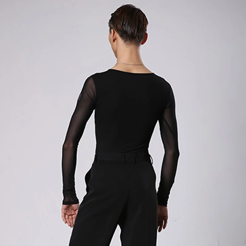 Hommes danse chemise salle de bal Latin haut noir à manches longues mâle Samba Salsa spectacle danse vêtements hommes vêtements d'entraînement DNV10808