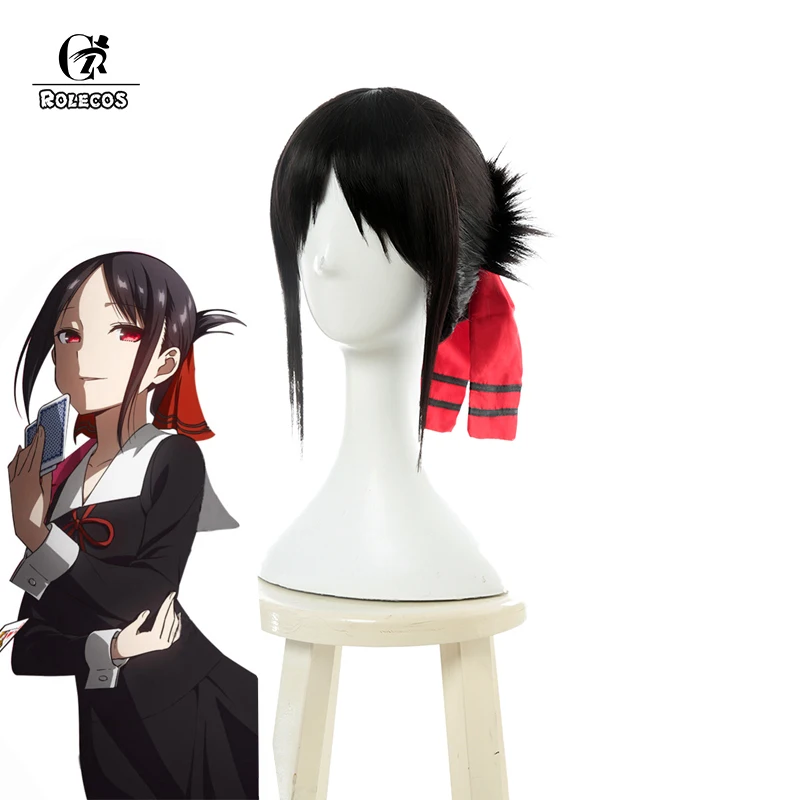 ROLECOS-pelo de Cosplay de Anime kaguya-sama: Love is War, Shinomiya Kaguya, pelo negro, Gir pelo sintético de 40cm, sombreros de mujer