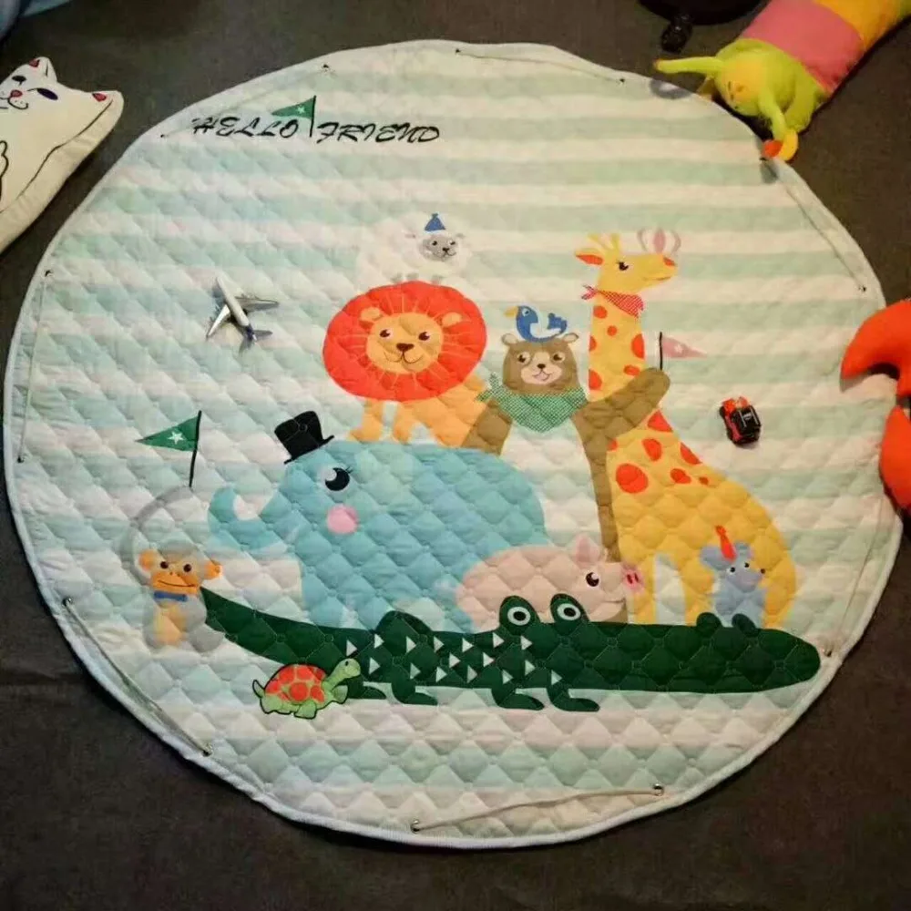 Kid Bedroom Baby Play Mat Portable Toy Storage Bag Children Cartoon Round living Room Rug Carpet Outdoor Picnic Blanket