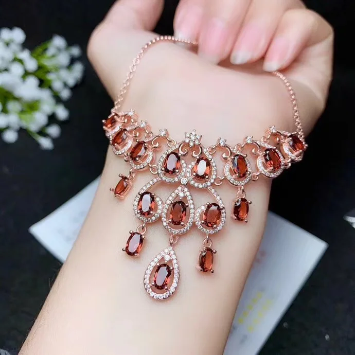 

Atmospheric style, stylish new edition, 925 silver, natural garnet necklace, professional natural gemstone monopol