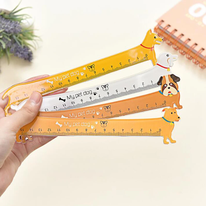 1pc Kawaii Long Dog design 15cm plastic straight ruler cute students\' DIY tools prize Good quality Global Wholesale