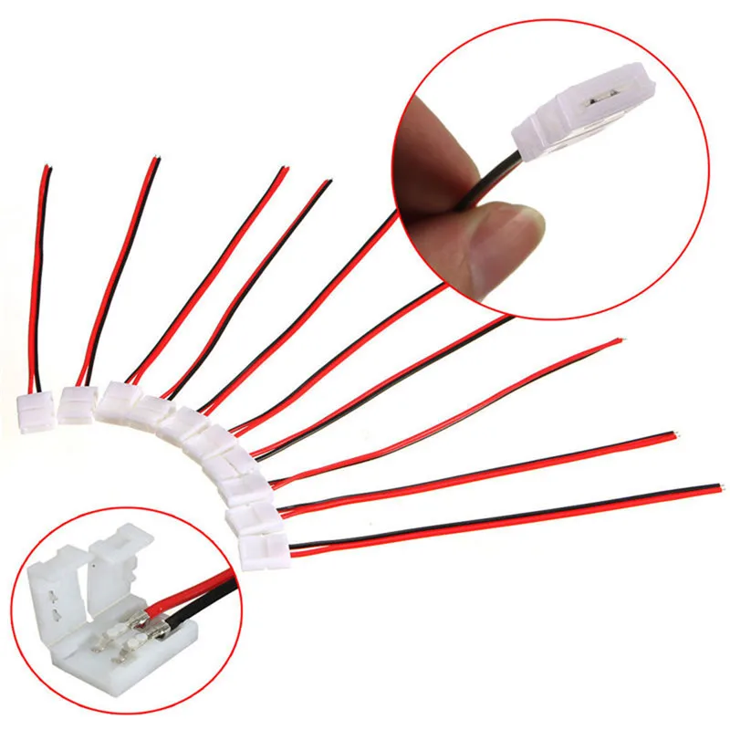 10Pcs/lot PCB Cable 2 Pin LED Strip Connectors 3528/5050 10mm Width PCB Ribbon Single Color Adapter Wholesale