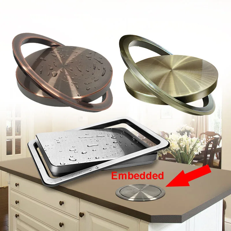 Stainless Steel Flap Flush Recessed Built-in Balance Swing Flap Lid Cover Trash Bin Garbage Can Kitchen Counter Top