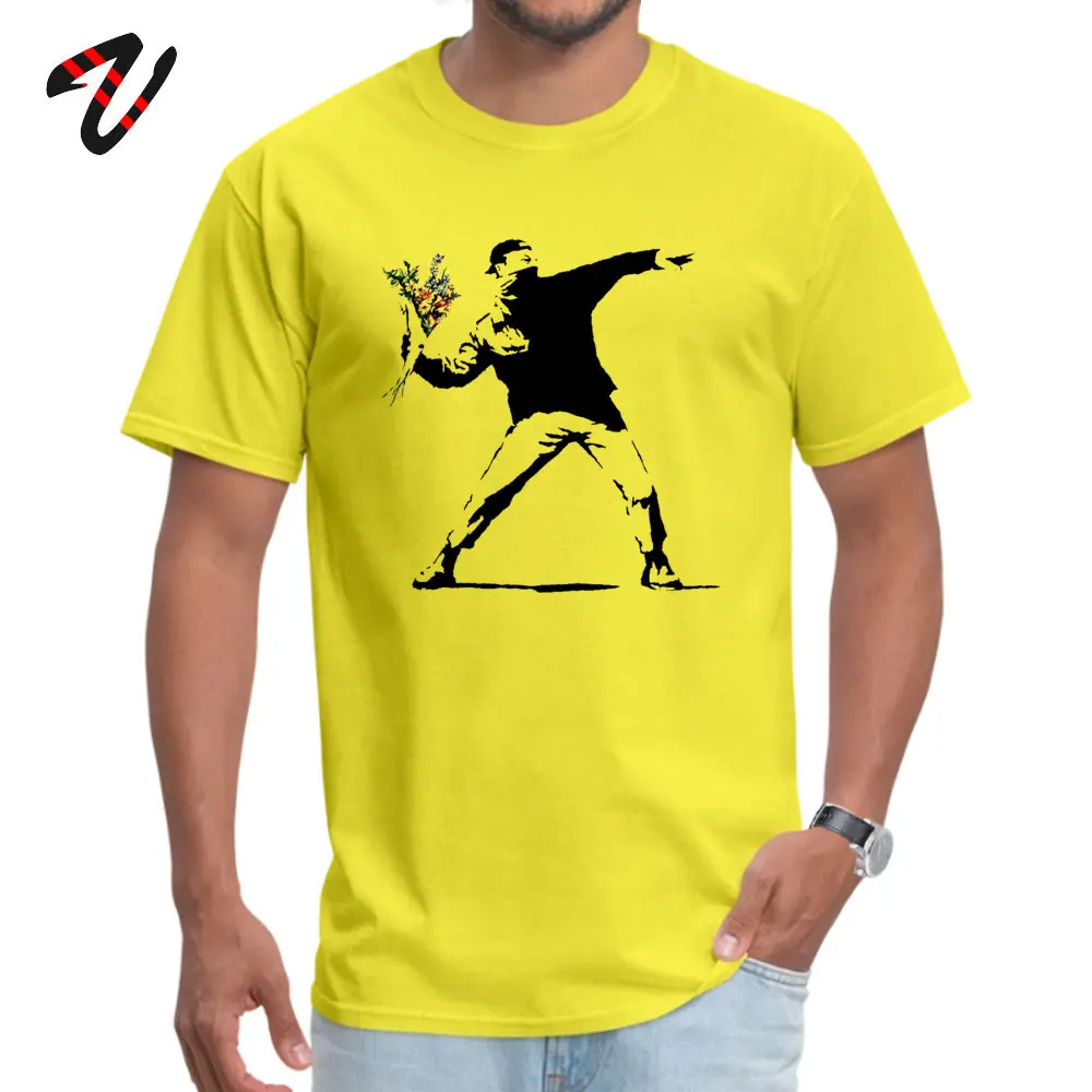 Swag Banksy Flower Thrower T Shirts 100% Cotton Fabric Men Tshirt Mens T-shirts Novelty Street Art Designer Rebel Tees Oversize