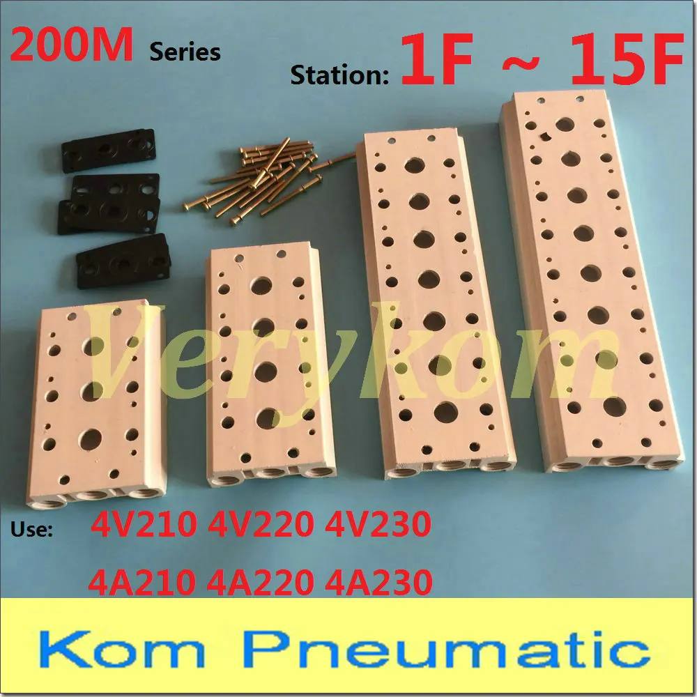 Verykom Pneumatic Solenoid Valve Manifold 4V210-08 4V220-08 Base Board Air Exhaust Plate Airtac Type 4V200 200M 4F 6F 8F 10F 12F