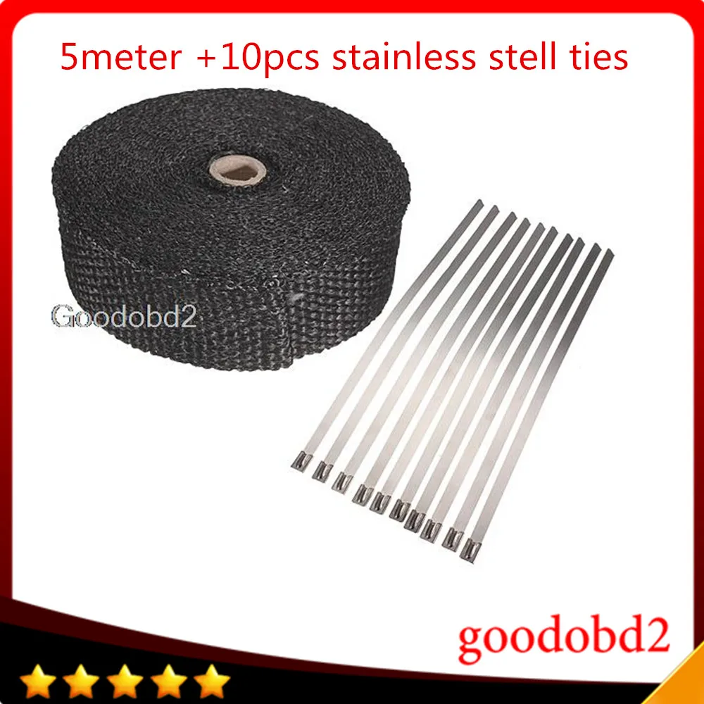 Car Exhaust Pipe Header Heat Wrap Resistant Downpipe 10 Stainless Steel Ties 5mx5cmx2mm Fit For Motorcycles Muscle Cars Go Carts