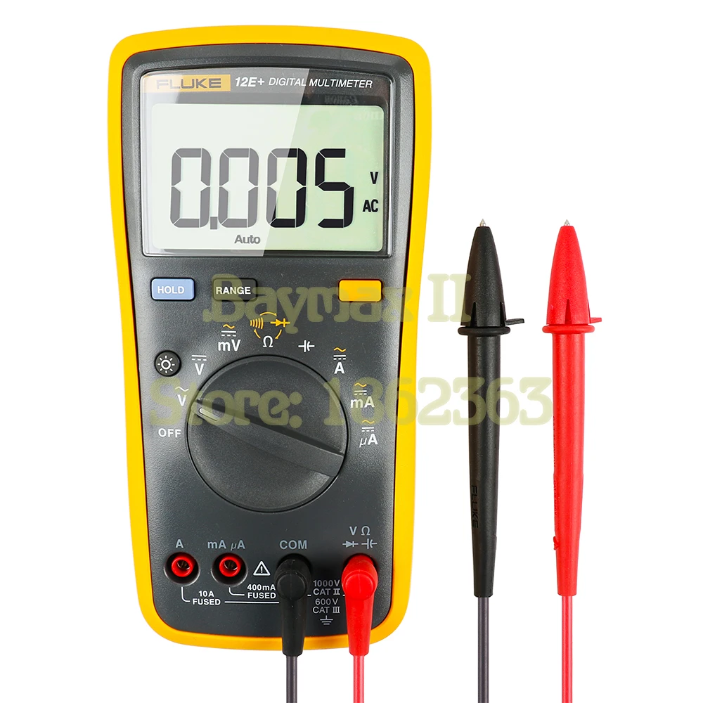 Fluke 12E+ Auto Range Digital Multimeter AC/DC Voltage Current Tester with Ohm, Capacitance, Resistance Measurement & Carry Bag