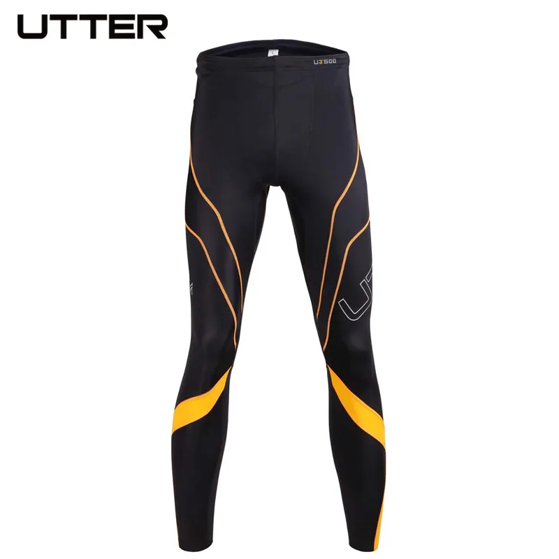 UTTER J6 uomo giallo stampa pantaloni a compressione sport collant da corsa Bodybuilding Leggings da Jogging Fitness palestra italia tessuto CVC