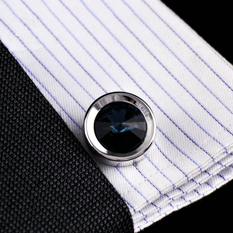 Jewelry shirt cufflink for mens Brand designer Cuffs link Button male bule crystal High Quality Luxury Wedding abotoaduras