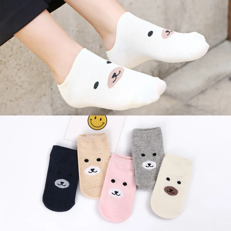 Little bear Invisible Short Woman Sweat summer comfortable cotton girl boat socks ankle low female hosiery 1pair=2pcs ws164