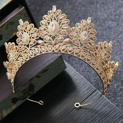 Baroque Vintage Gold Color Champagne Rhinestone Bridal Tiaras Crown Wedding Hair Accessories Crystal Pageant Tiaras Queen Diadem