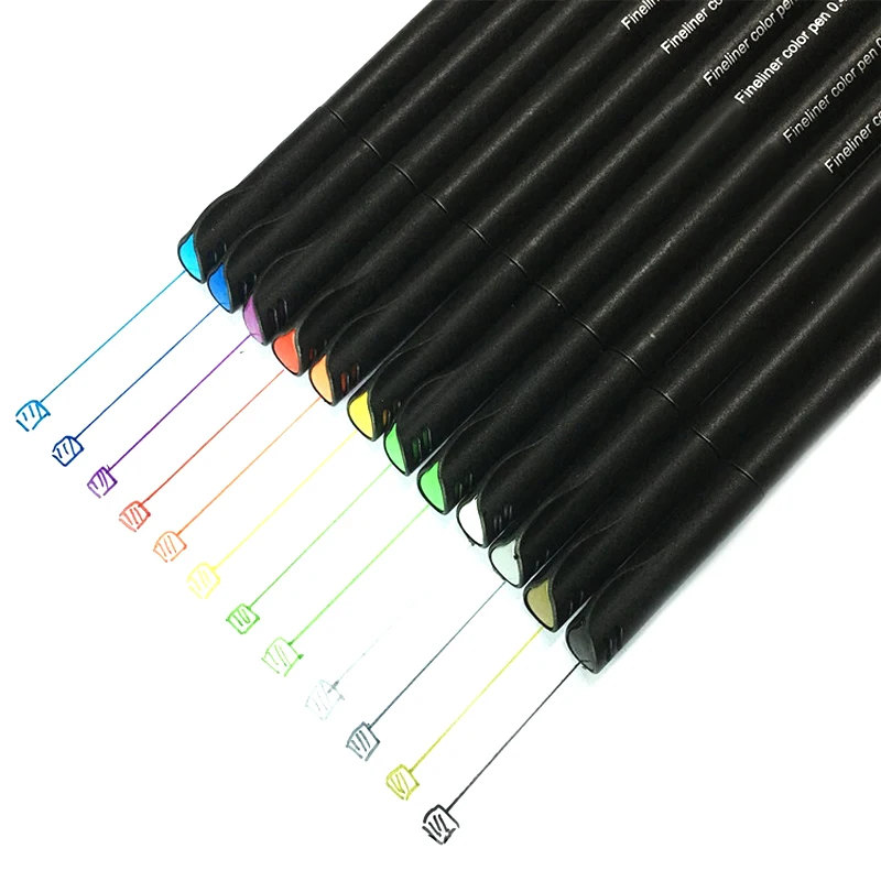 

12 шт./компл., цветной 0,4 мм, волоконный маркер, маркеры, маркеры, эскиз, рисунок, художественная живопись, профессиональный фетровый наконечник, тонкая ручка с крючком