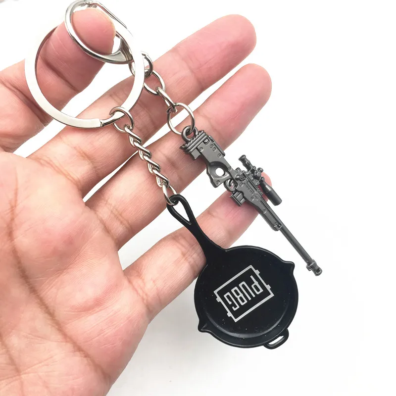 PUBG Cosplay Costume Keychain Movable Helmet Backpack Pan Alloy Model Key Chain llaveros 98K AWM Mini Pendant llaveros