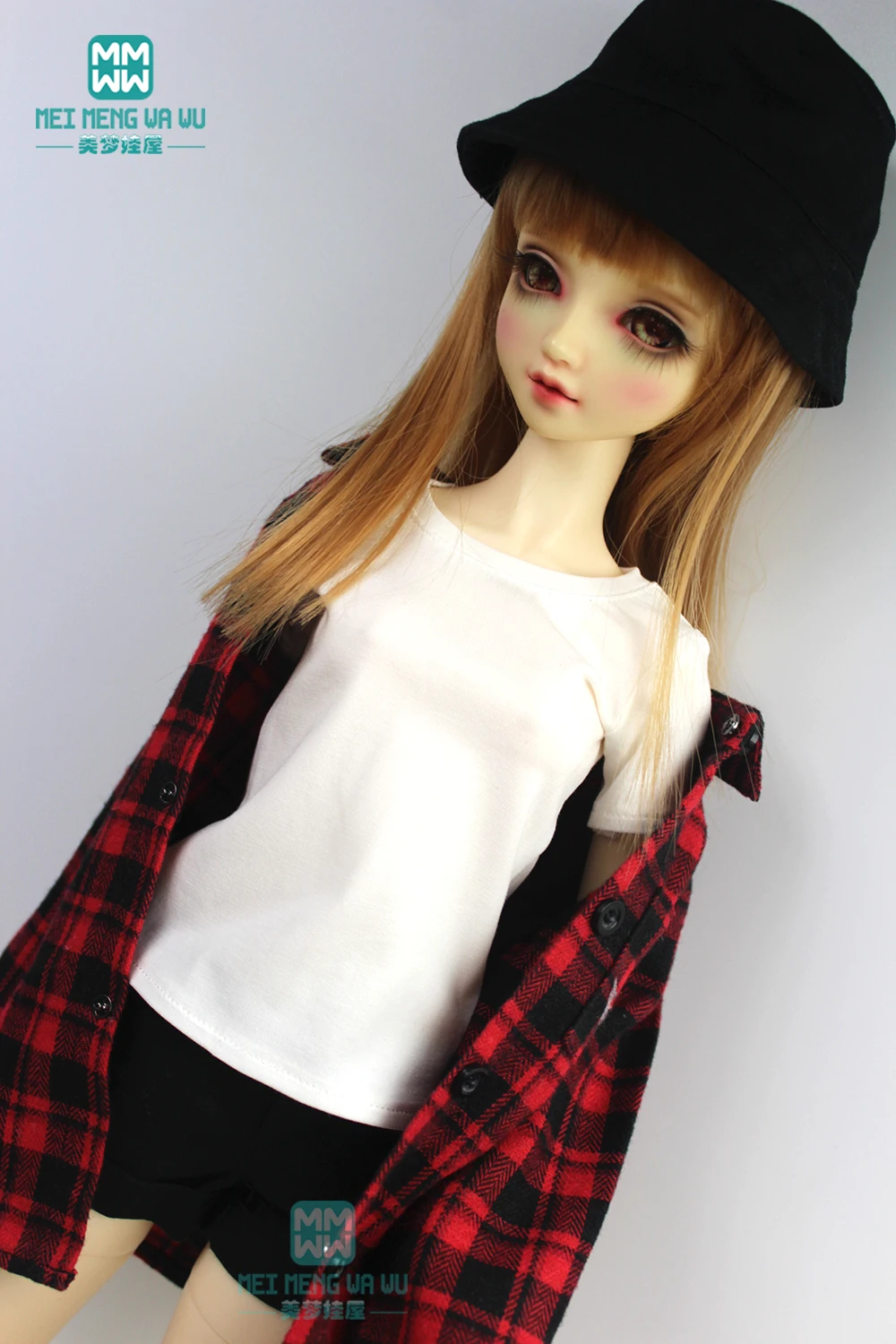 BJD doll clothes for 58--60cm 1/3 BJD DD SD Toys Spherical joint doll Casual red plaid shirt sleeve t-shirt