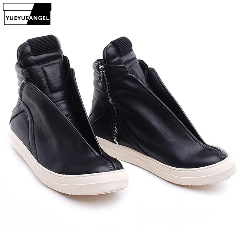 Men Shoes High-Top Ankle Luxury Trainers Sneakers Genuine Leather Men Boots Fashion Black Street Hip Hop Shoes Designer Boots