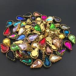 6x10 8x13mm Teardrop sew on strass oro/argento del merletto artiglio forma di pera di Cristallo di Vetro FAI DA TE decorazione di cerimonia nuziale Accessori