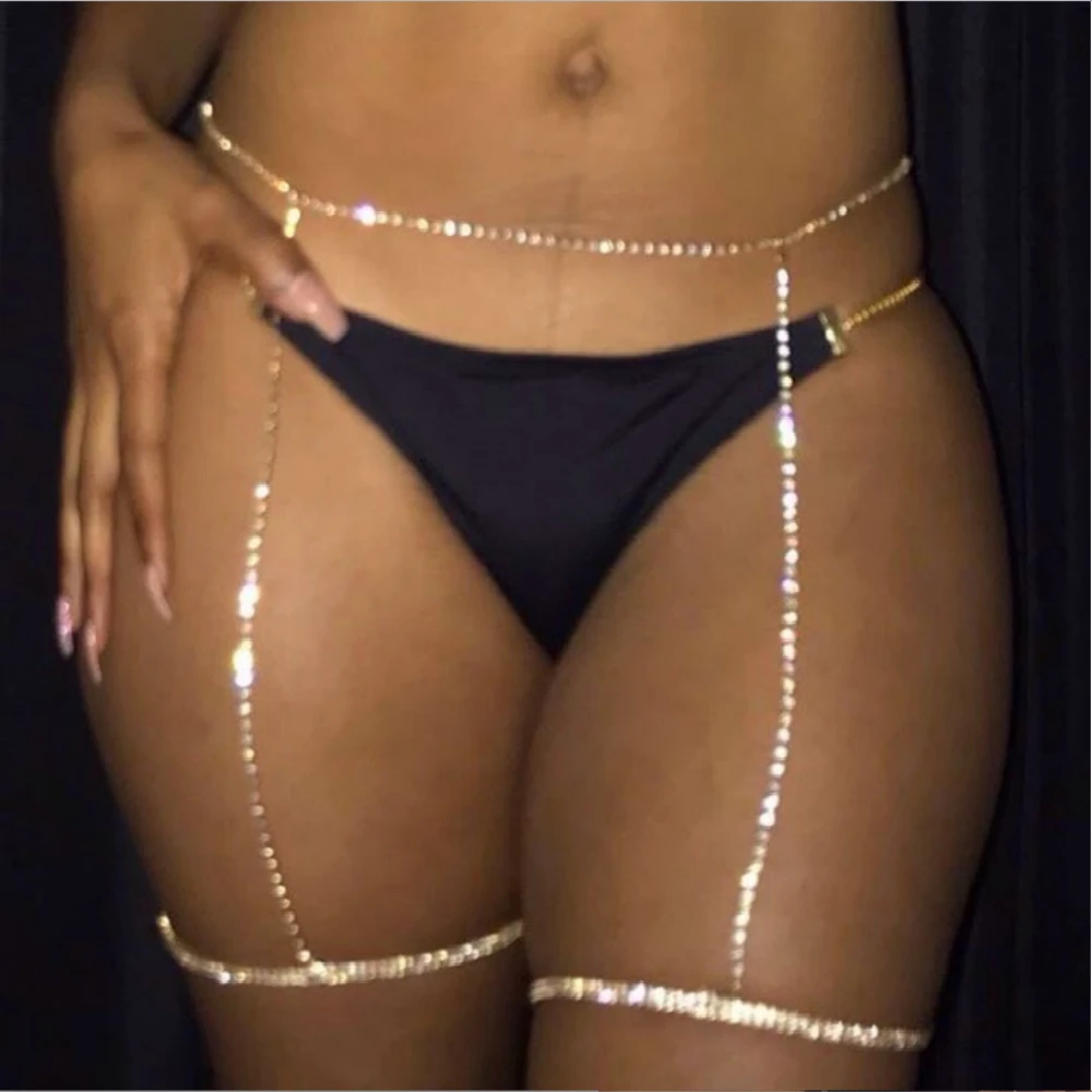 

StoneFans Sexy Luxury Rhinestone Thigh Chains Body Jewelry Night Club Party Crystal Thigh Garters Leg Chain Jewelry For Women