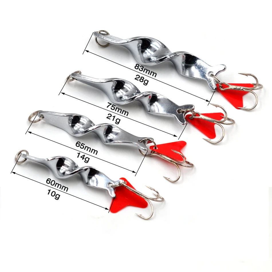 MNFT 1Pcs Special Spiral Design Fishing Sequins Lures 10/14/21/28g Spoon Fishing Lure Treble Hook Spinner Hard Bait Tackle Set