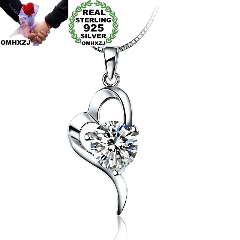 

OMHXZJ Wholesale Personality Fashion OL Woman Gift Heart White Amethyst AAA Zircon 925 Sterling Silver Pendant Necklace NC80