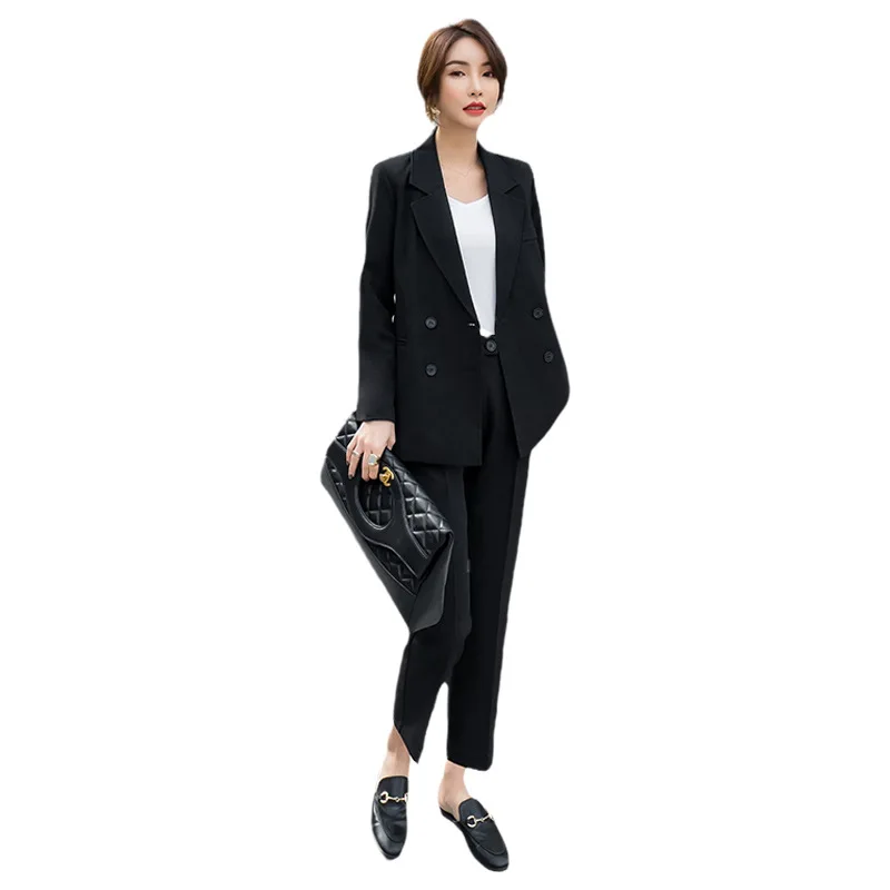 

2019 spring and autumn new women's Korean version of the fashion loose casual small suit jacket suit set two-piece