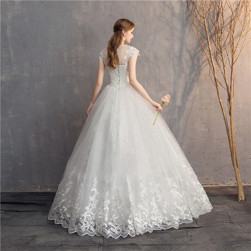 Ezkuntza 2024 Diamond Wedding Dress O-neck Beading Ball Gown Simple Cheap Wedding Dresses Princess Vintage Wedding Customized