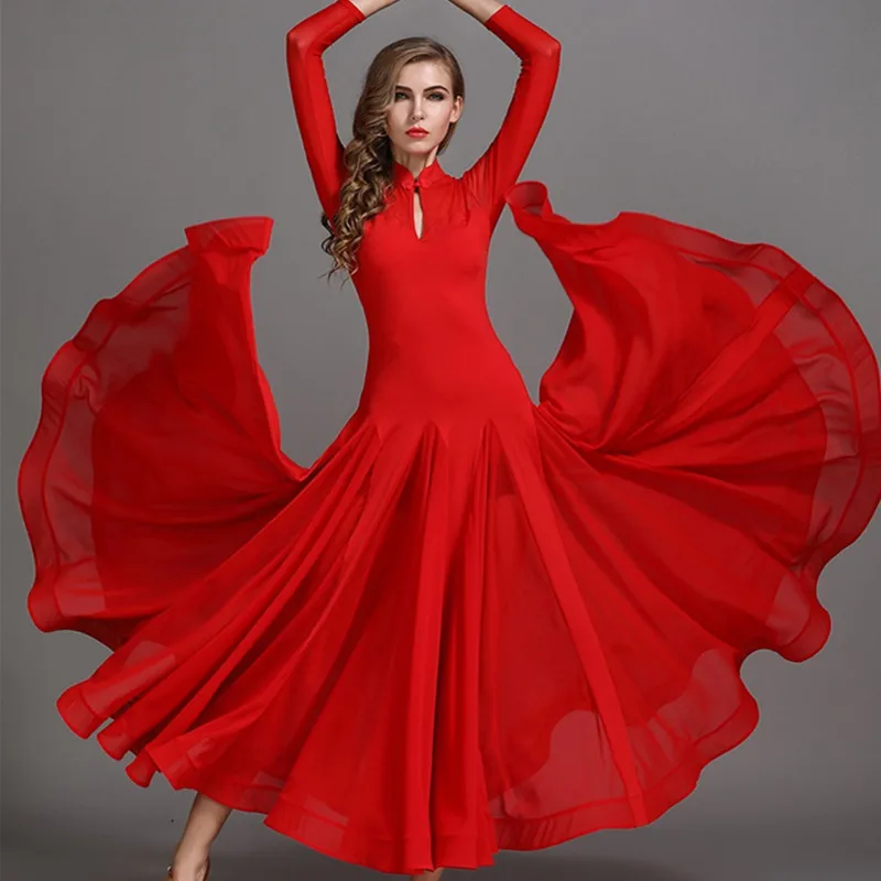 

Lady Modern Dance Dress Long Sleeve Female Flamenco Dance Wear Cheongsam Collar Ballroom Dress Female Waltz Dancing Suit B-6911