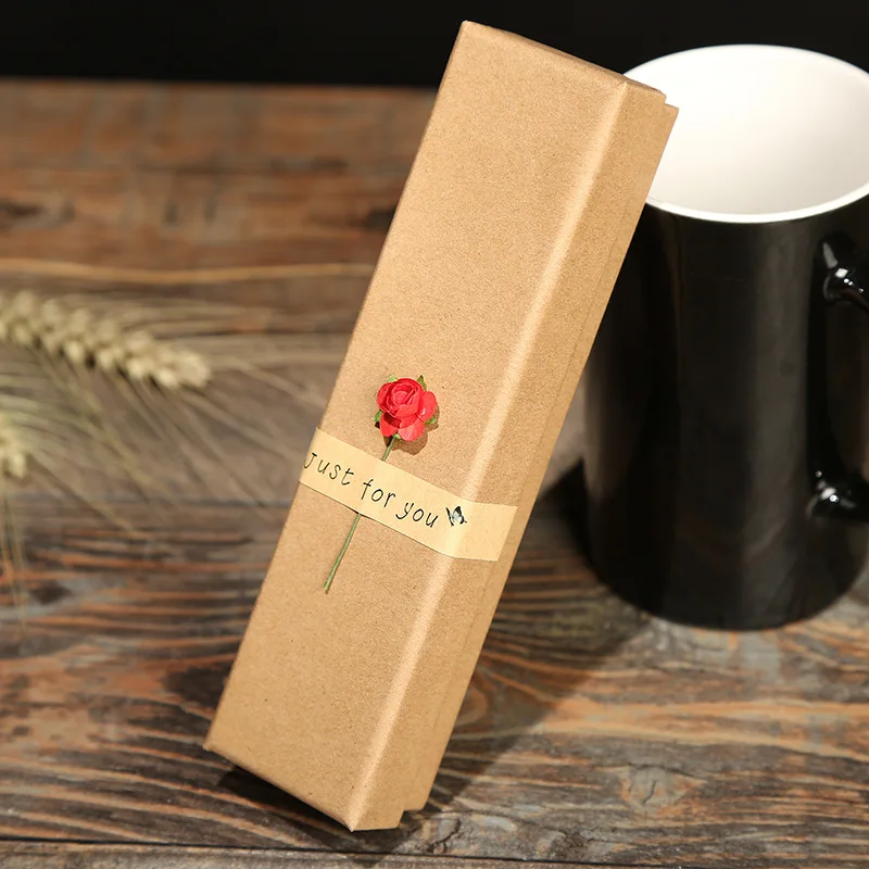 12Pcs Brown Kraft Jewelry Packaging Boxes With Rose Flower Cotton Filled Matte Earring Ring Necklaces Gift Retail Boxes Case