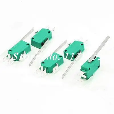 

5pcs 250VAC 16A SPDT 3-Pin Long Straight Hinge Lever Miniature Microswitch Green