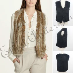 Ethel anderson 100% real fazenda de malha casaco de pele de coelho das mulheres colete outwear gilet pele primavera outono casaco curto estilo