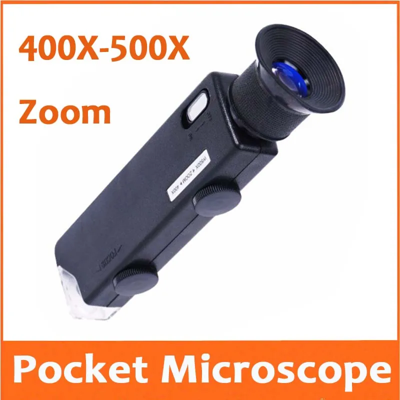 

400X-500X Zoom Focus Adjustable Illuminated LED Pocket Microscope Magnifier Antiques jade Emerald Jewellery Identification tool