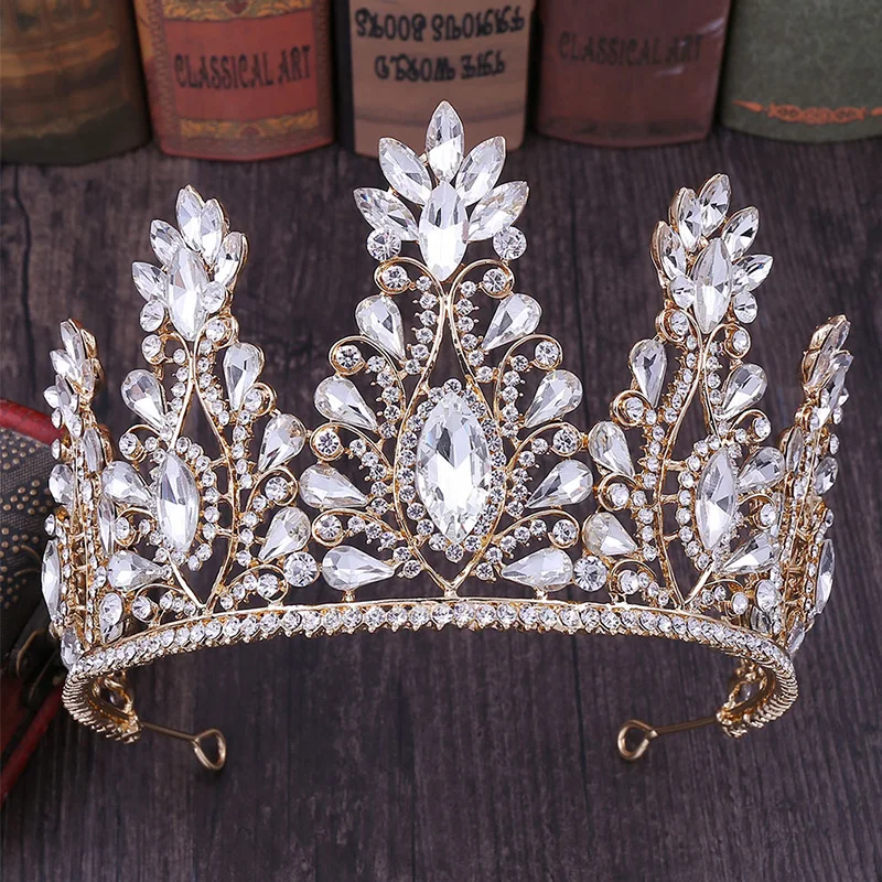 

Baroque Bridal Tiara Luxury Crystal Rhinestone Hollow Gold Color Crowns Tiaras Headpiece Wedding Bridal Hair Jewelry Accessories