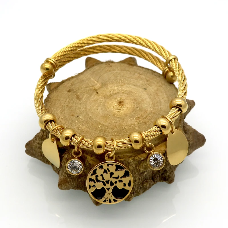 Life Tree Bracelet Charm Tree Resin cabochon Crystal Bracelet Gold Color Female Bracelets & Bangles Fashion Women Jewelry