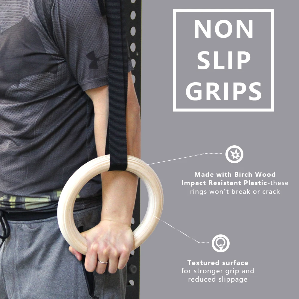 Wood Gymnastic Workout Rings for Home Gym and Cross Fitness, Great for Your Muscle Ups, Pull Ups, Strength Training