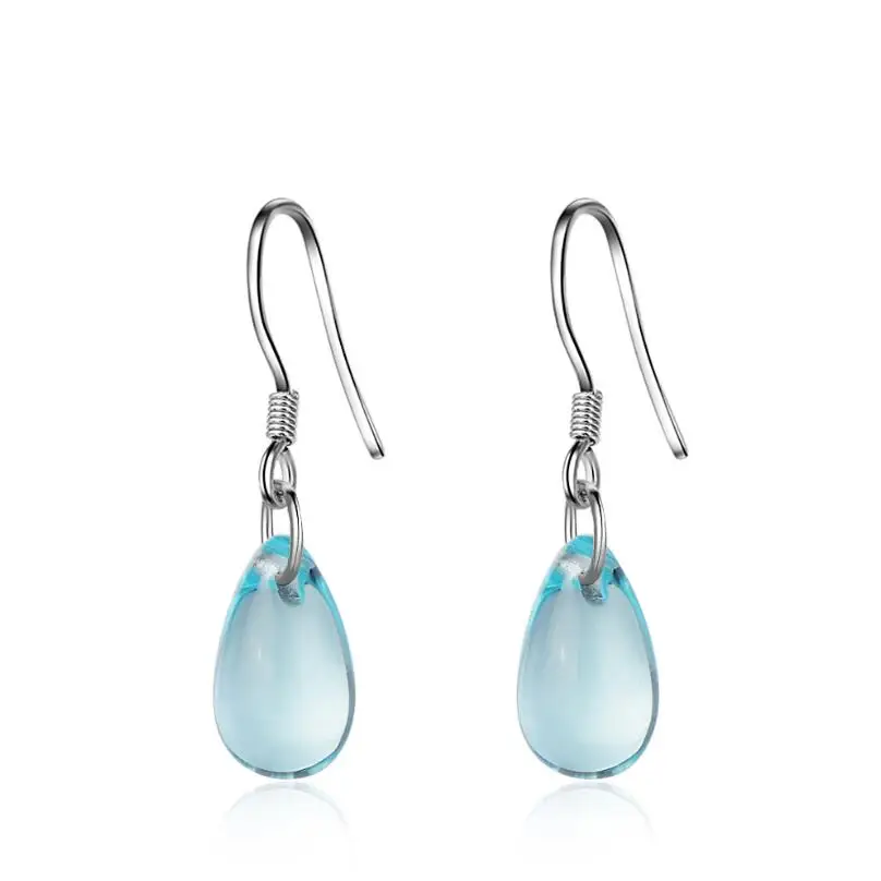 New Korean Literary Sweet Blue Crystal Water Drop Earrings For Women Pendientes Jewelry Gift Brincos SAE482
