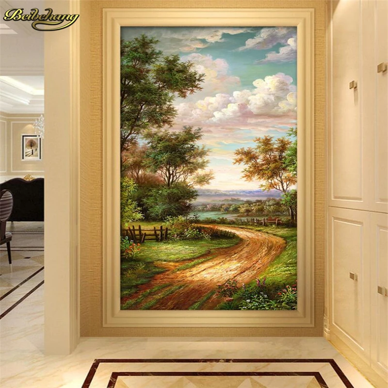 beibehang Custom Country road oil painting 3D Photo Wall Papers Home Interior Decor Living Room Ceiling Lobby Mural Wallpaper