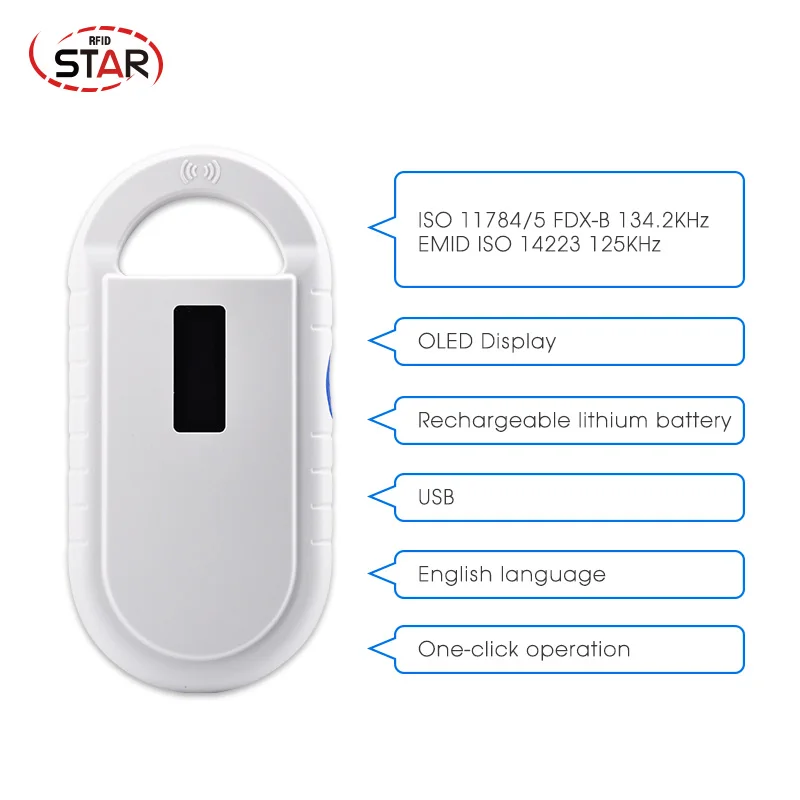 

USB 134.2KHz FDX-b Glass Animal reader Pet ID Microchip RFID portable Scanner FDX-B animal microchip syringe hand held reader