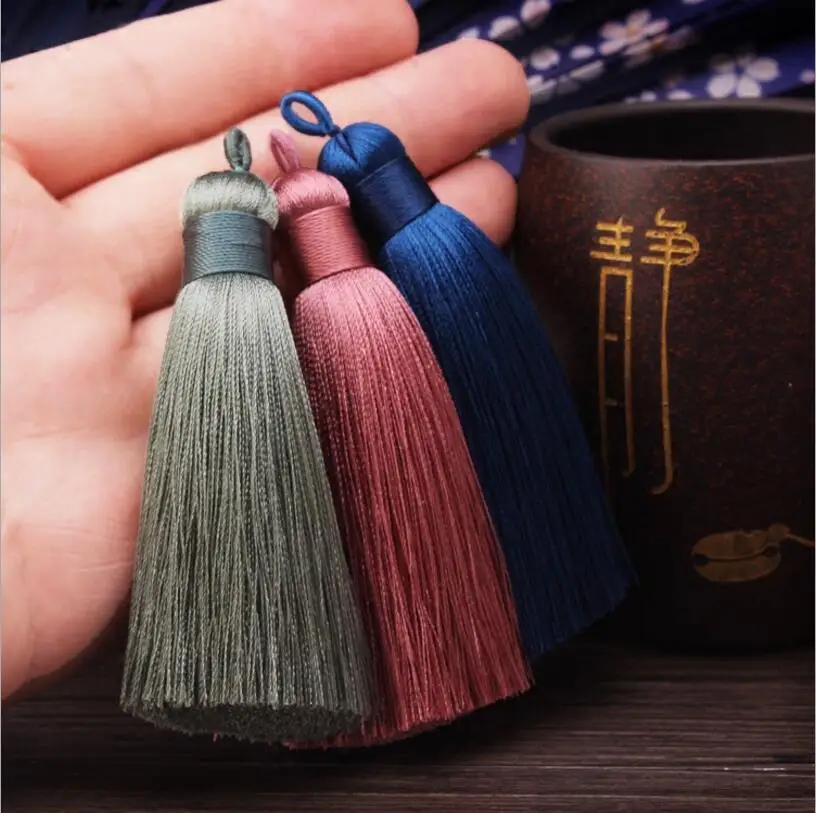 5pcs Multicolor 80mm Long Cotton Silk Tassel Brush for Earring Charm Pendant Satin Tassels with Loop DIY Jewelry Making Findings