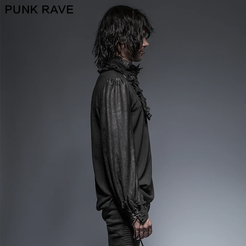 Punk Rave Daily Gothic Fashion Black Chiffon Palace Gorgeous Emnossing Men's T-shirts Casual Y639