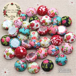 50pcs 15mm Mix colors Flower Fabric Covered Round Chunky Button Flatback DIY Decoration Buttons Handmade Scrapbooking,BK1021