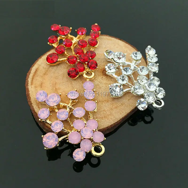 Mini Order 10 Pieces 30x32MM Flatback Red Pink Crystal Plum Blossom Button Hair Flower Center Wedding Scrapbooking Accessories