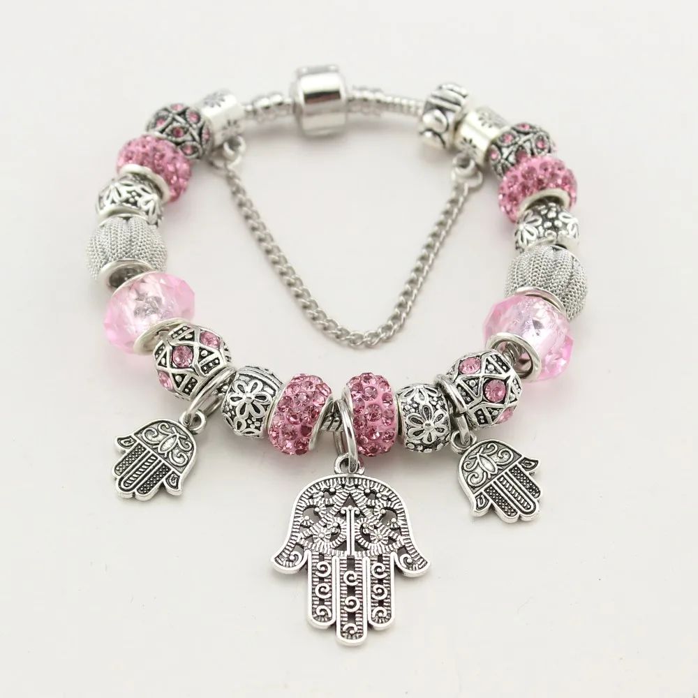 ANNAPAER Abalorio Hamsa Hand Charm Bracelets & Bangles for Women Fine Crystal European beads bracelets DIY Jewelry B15212