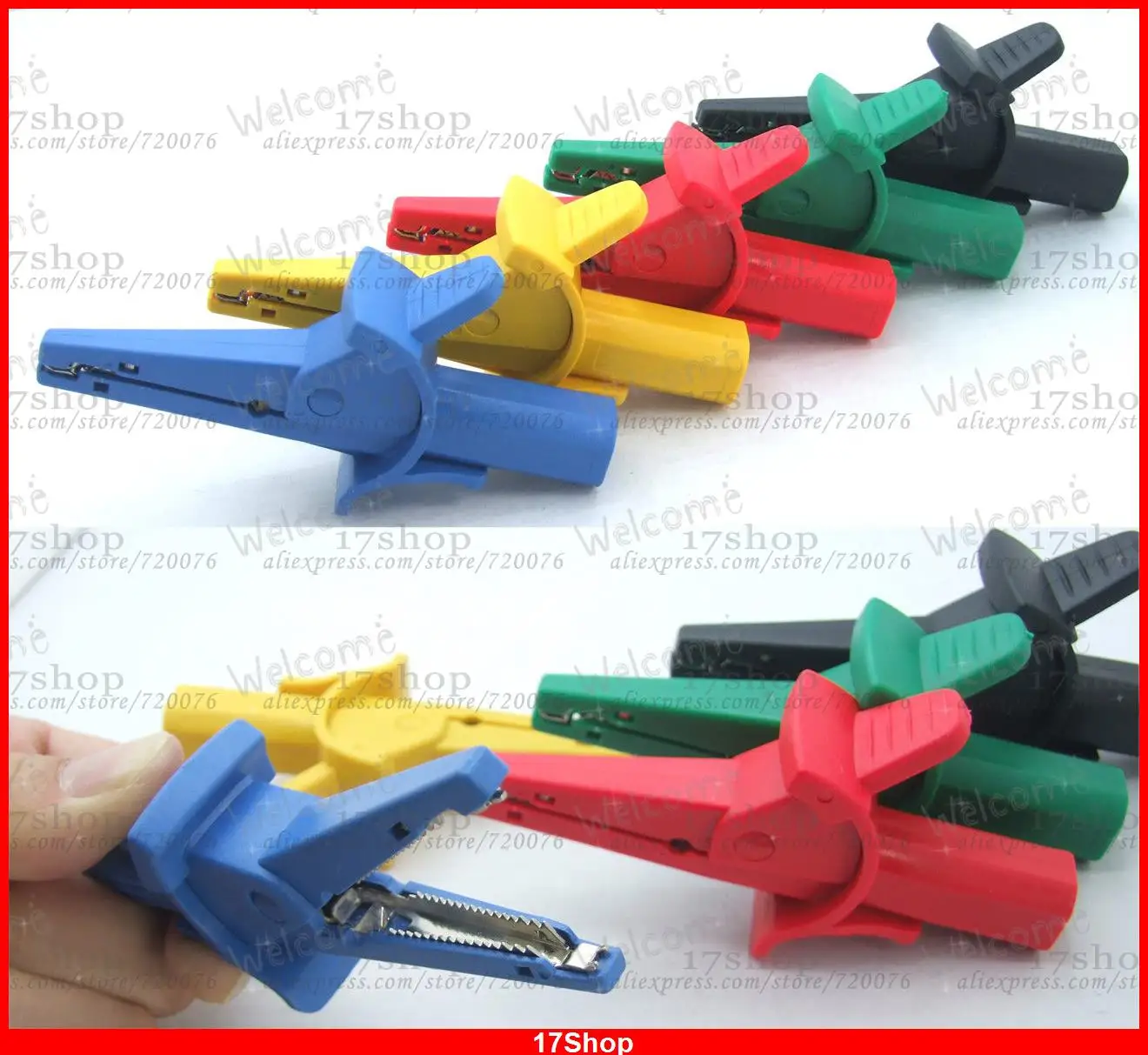 5PCS 1000V 10A 5 colors HV test Alligator clip for 4mm BANANA Multimeter probes