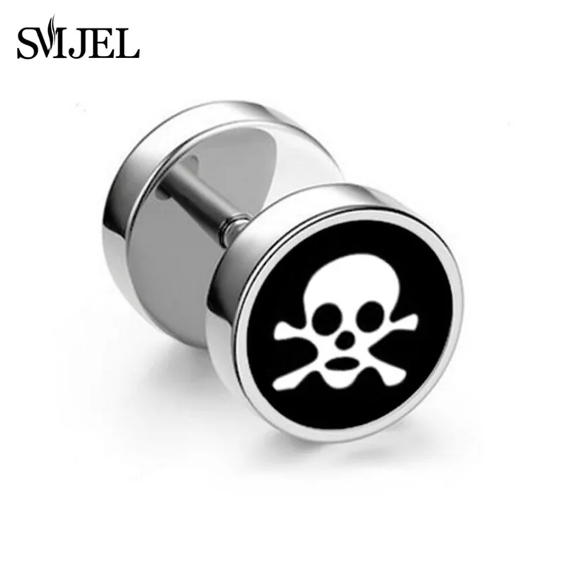 1Pc Punk Black Multiple Styles Stainless Steel Stud Earrings For Men Women Gothic Hip Hop Ear Jewelry Skull Star Studs 2024