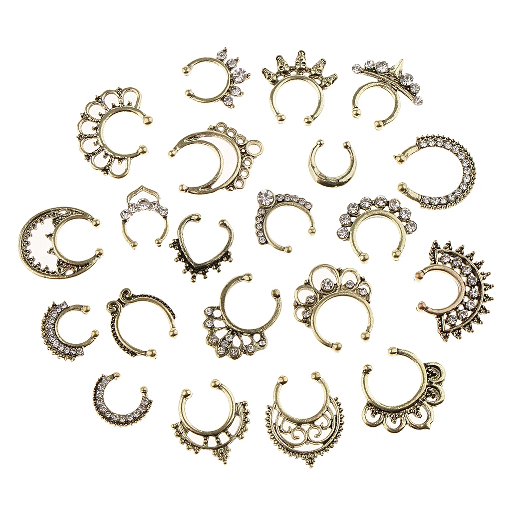 Gorąca sprzedaż 21/3PCS Nose Fake Septum Ring Clip On Body Jewelry Faux Hoop Ring Rhinestone Stainless Steel Fashion Jewelry Wholesale