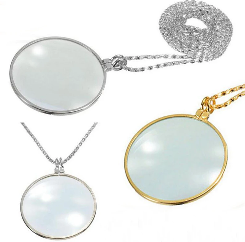 5X 42mm Lens Elegant Necklace Gift Magnifying Glass Hanging decorative metal chain mirror Toy glass lens magnifier for Children